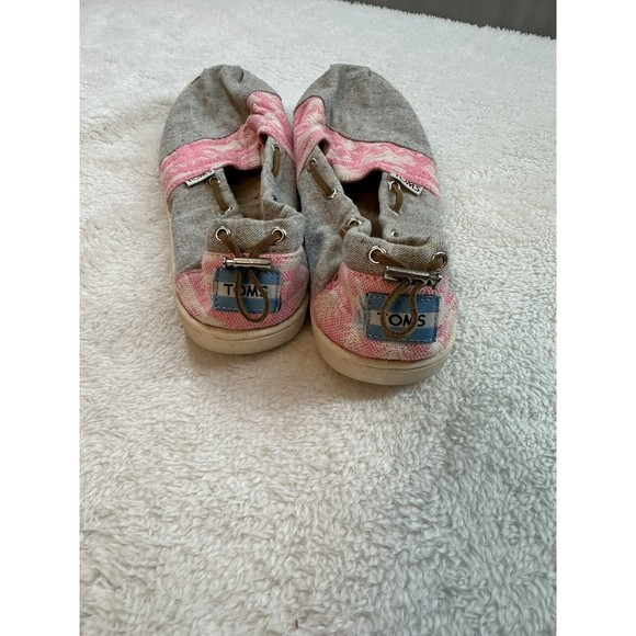 TOMS Chambray Bimini Shoes 6Y/Womens 7 Pink/Grey Slip On Casual Geo Textile - Picture 5 of 7